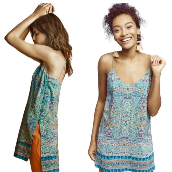 Anthropologie Maeve Meret Green Paisley Silk Tunic Top Womens Size 2 NWT $118 - Picture 2 of 16